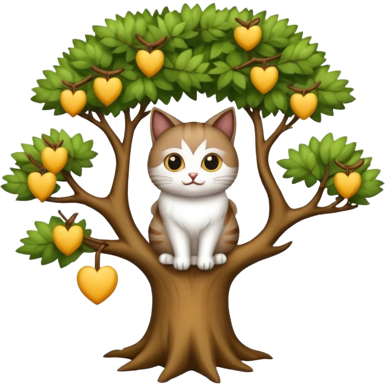 crea un gato con alas de búho con pelaje color cafe y blanco y que este en la rama de un árbol emoji