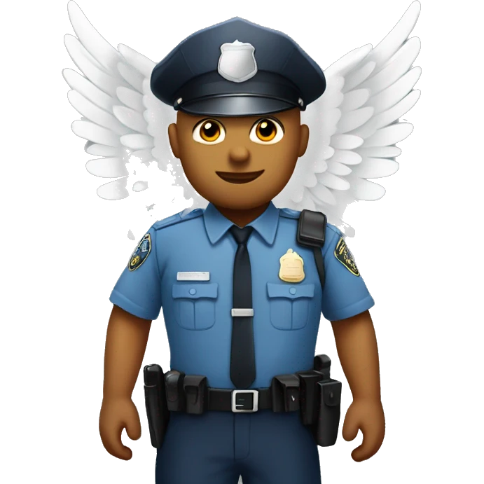 A White Police man bald with cap with Big ANGEL WINGS emoji