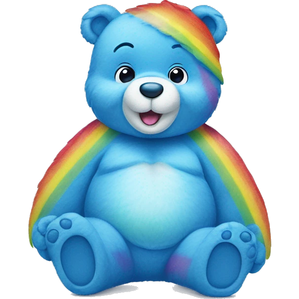 Care bear in blue with a rainbow on his belly emoji