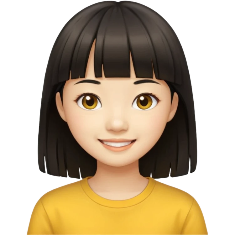 asian girl blunt fringe long hair yellow shirt emoji