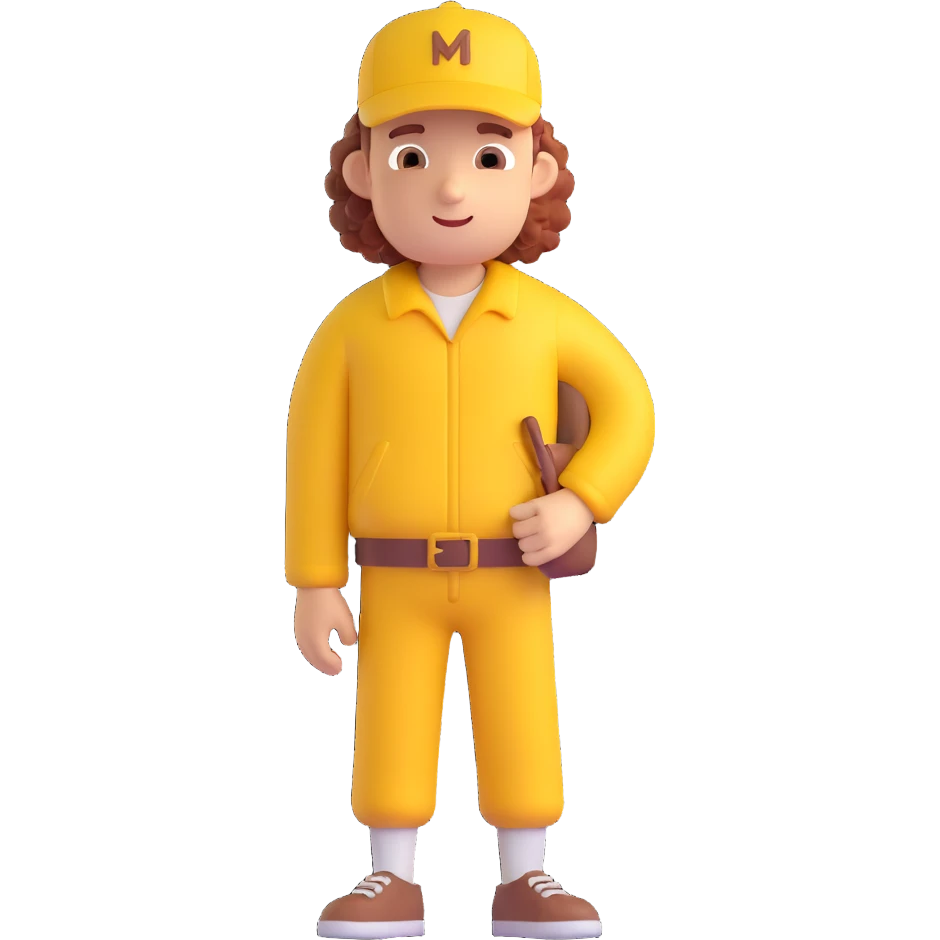 curly character guy cute carpenter in yellow cap emoji