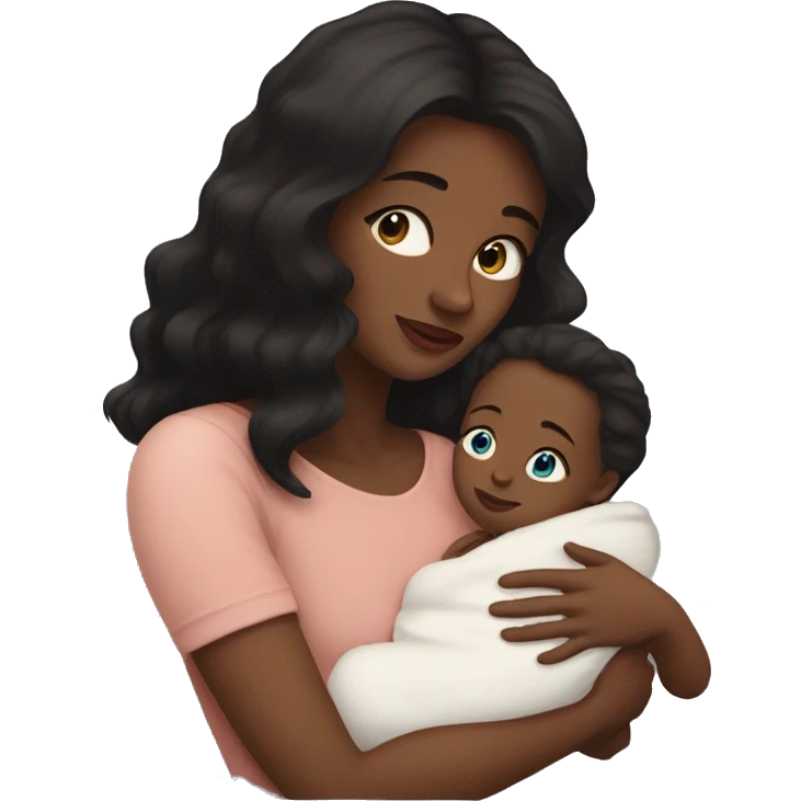 mom holding newborn baby girl with blue eyes and white skin baby dark hair emoji
