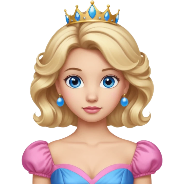 Girly Princess with pink ballgown and light skin and big blonde hair updo pretty detailed realistic blue eyes emoji