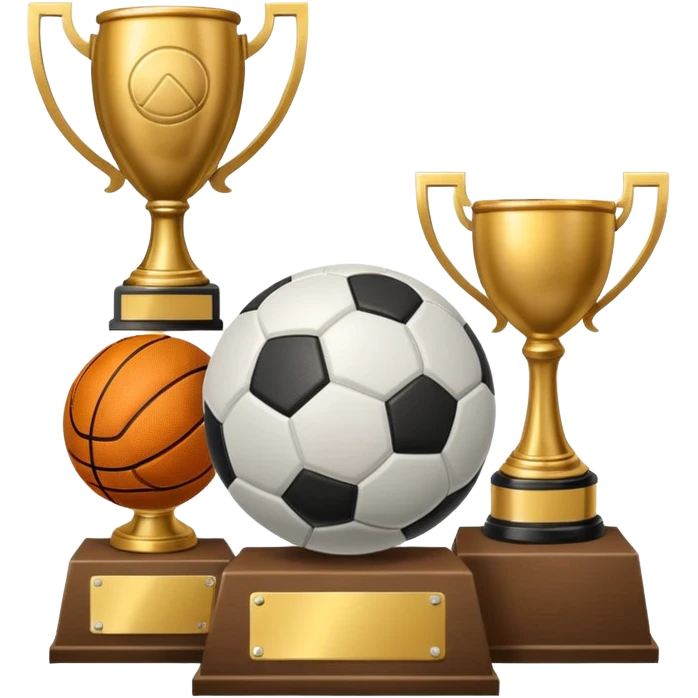 a basketball, soccer ball, volleyball, and a football all mixed with a trophy emoji