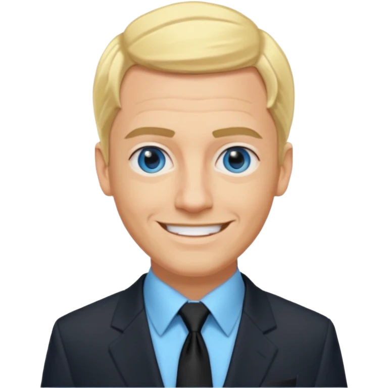 David Carlton from Ali G Indahouse with blue eyes, blonde hair, icy blue dress shirt with black tie, black suit jacket emoji