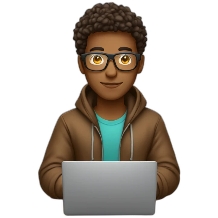 Brazilian guy brown skin with hoodie and glass working on a laptop he is a developer emoji
