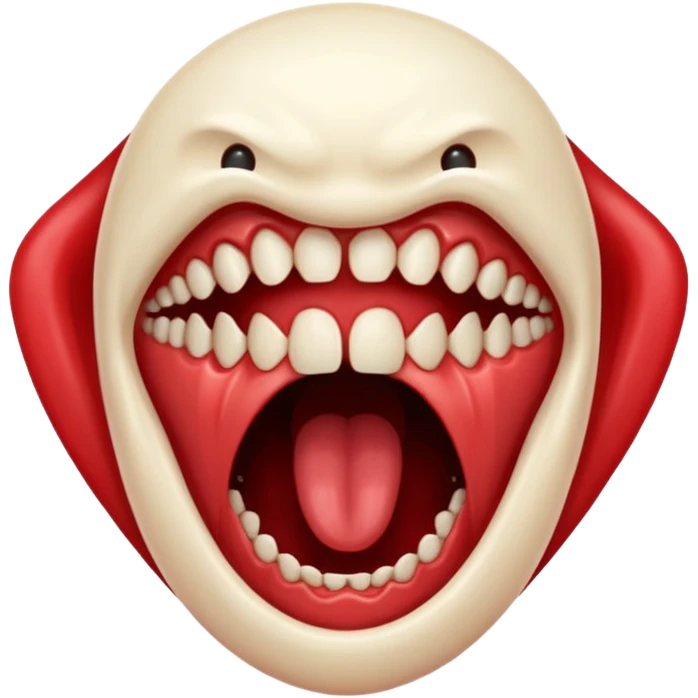 Floating screaming mouth emerging from darkness, sharp teeth, void inside emoji