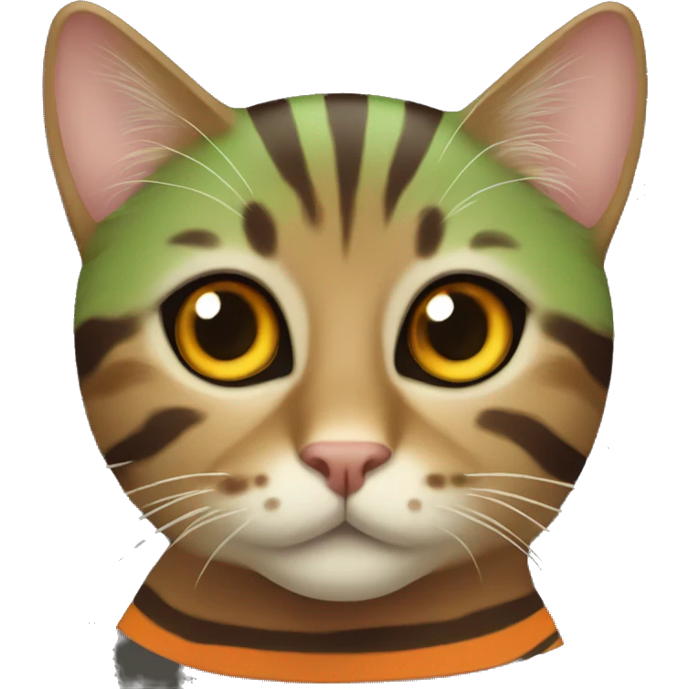 green-brown striped cat with bright orange nose  emoji