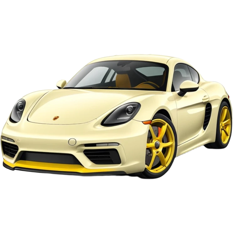 Chalk colored 2024 Porsche 718 Cayman GTS 4.0 with yellow ceramic brakes emoji