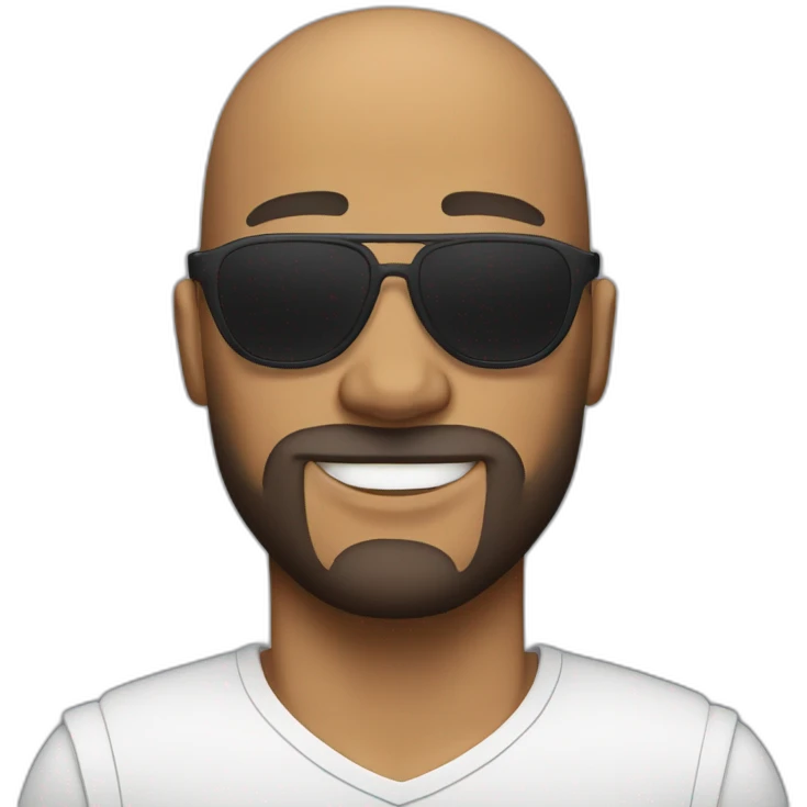 A bald, muscular man with facial hair and frameless sunglasses emoji