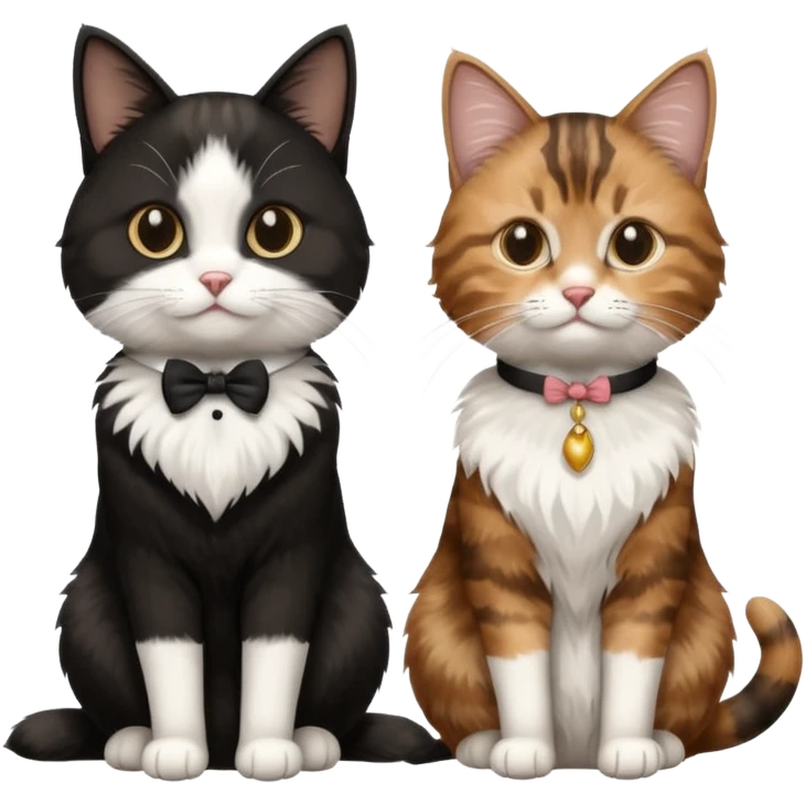 black and white tuxedo cat with brown tabby cat emoji