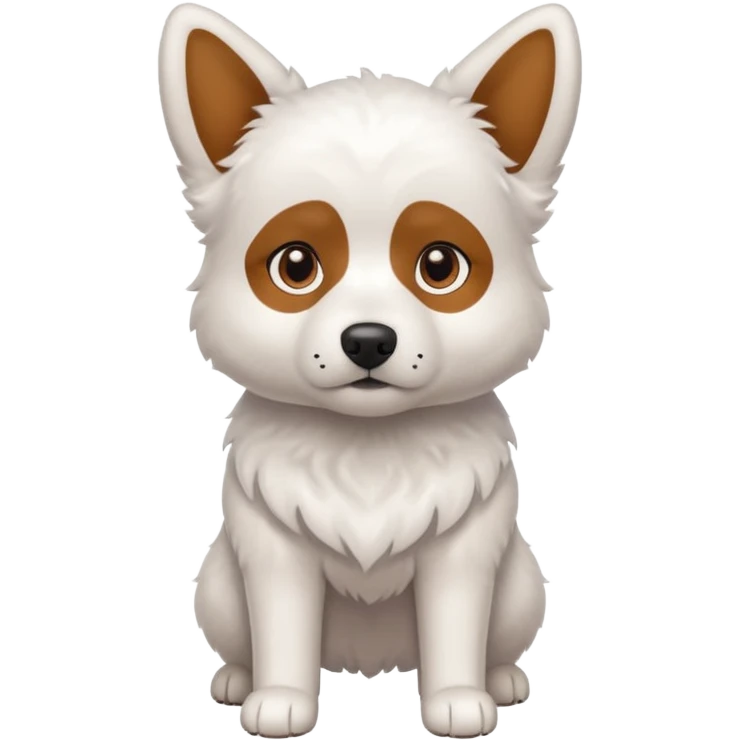 a completely white dog with brown eyes, a long, medium-sized body, and ears with small brown specks on them. emoji