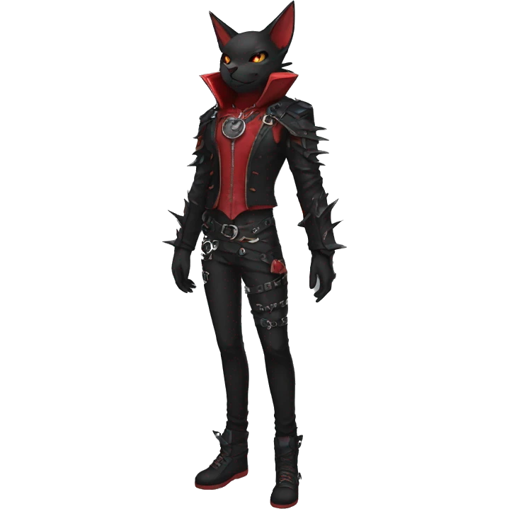 cool edgy black punk red fantasy nargacuga-bat-cat-Fakemon collar harness full body emoji