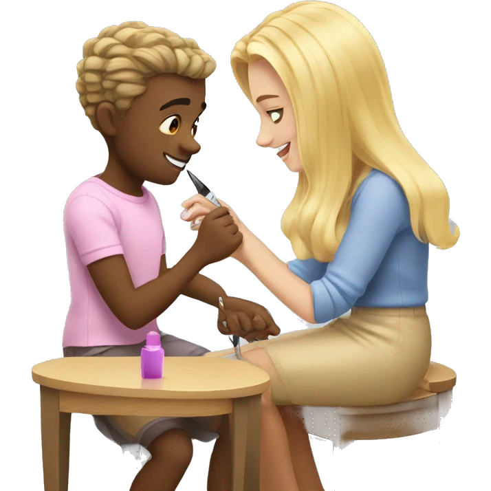 blonde daughter gives blonde dad a manicure emoji