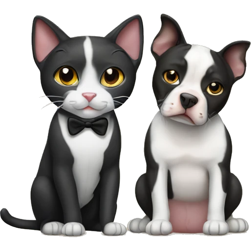Tuxedo cat with pit bull dog emoji