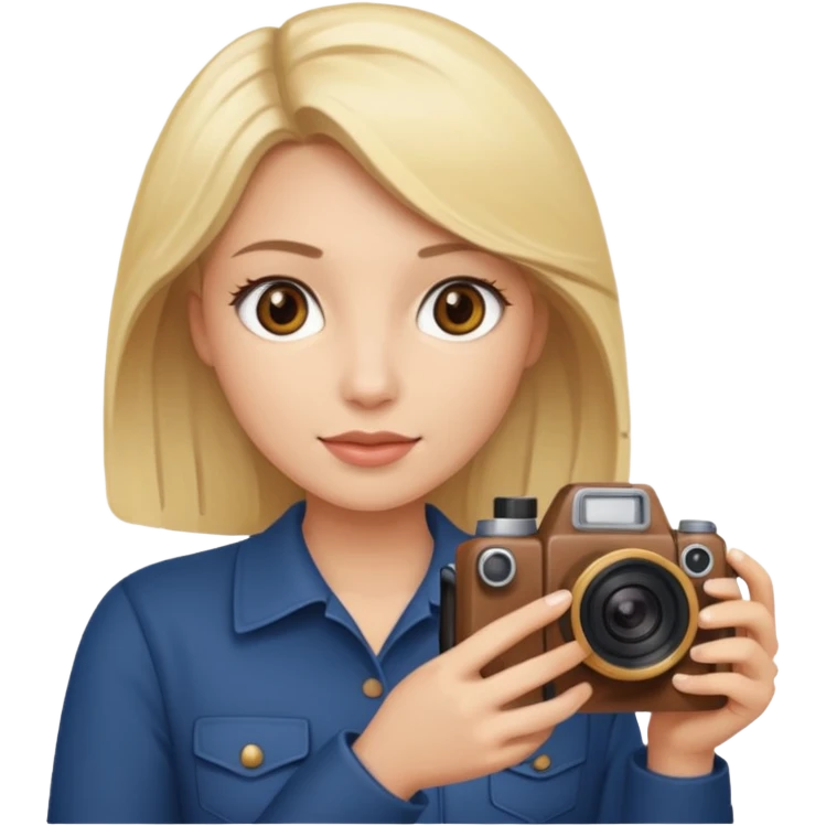 Emogi simple femme blonde yeux marron qui tient un appareil photo emoji