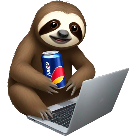 sloth with RedBull can and laptop emoji