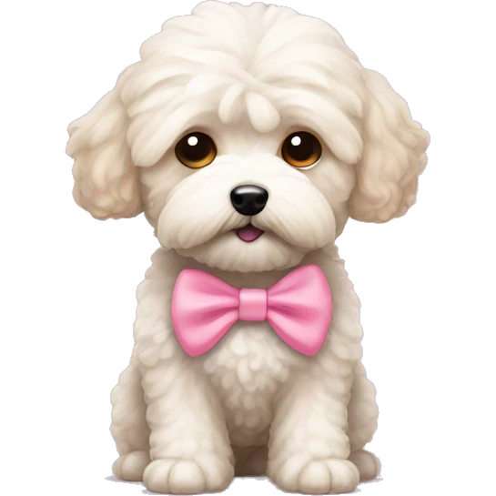 a maltipoo that has a pink nose and has a bow emoji