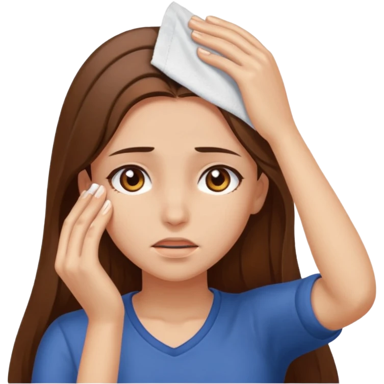 Girl with brown eyes and long brown hair wiping sweat off her forehead  emoji