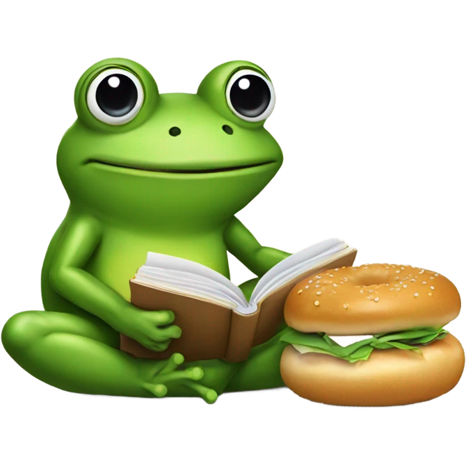 Frog reading book eating a bagel emoji