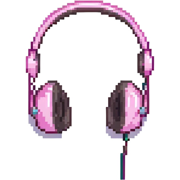 pixel art pink headphones with bold outline emoji