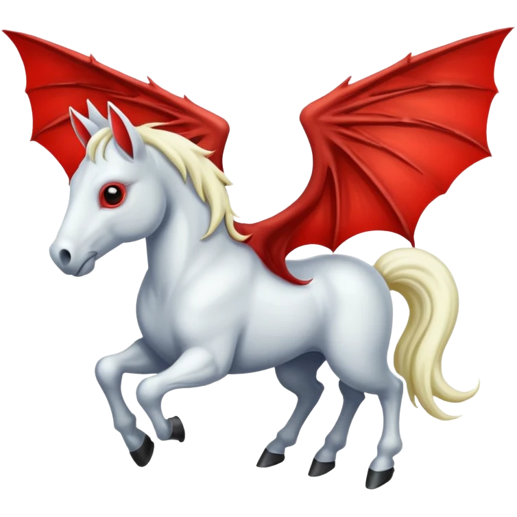white horse with horns and red bat wings emoji