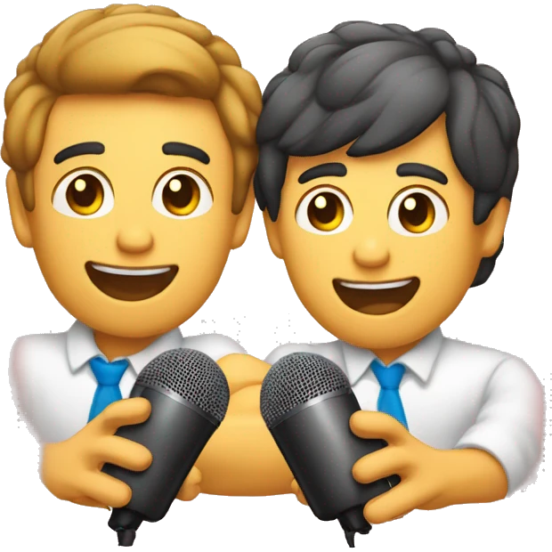dois homens gays magros de mãos dadas falando no microfone emoji