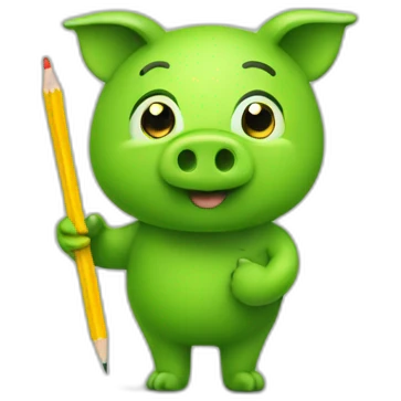 green piggy holding a pencil in his hand emoji