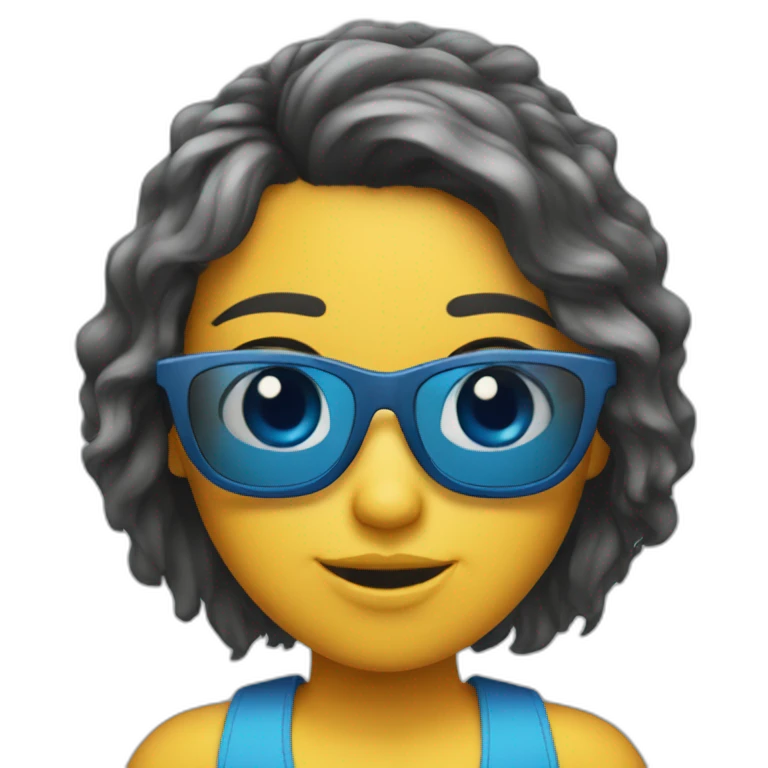 Chica con el pelo azul y gafas emoji