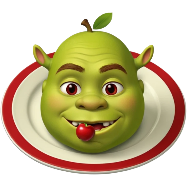 shrek on a plate with an apple in his mouth emoji