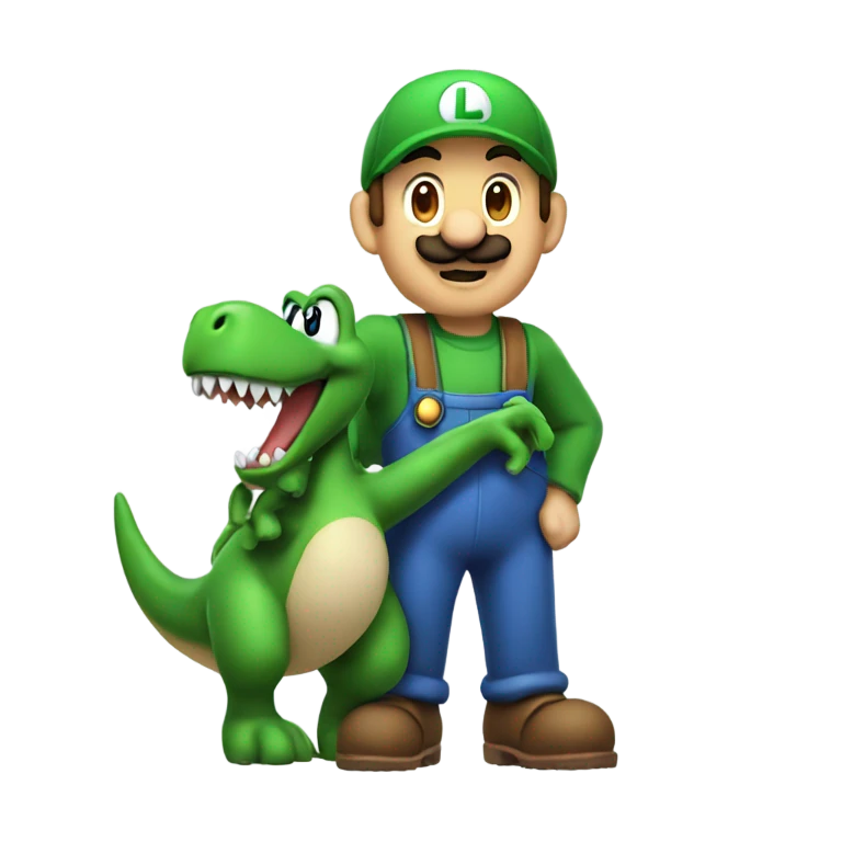 Luigi holding a dinosaur  emoji