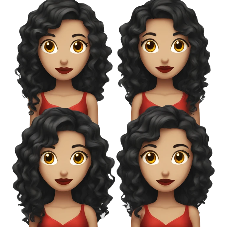 White Girl, red lipstick with red horns with long curly black hair emoji