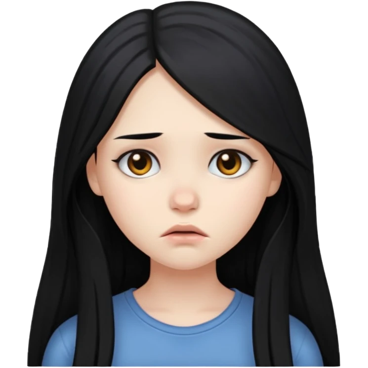 pale girl with long black hair looking sad emoji