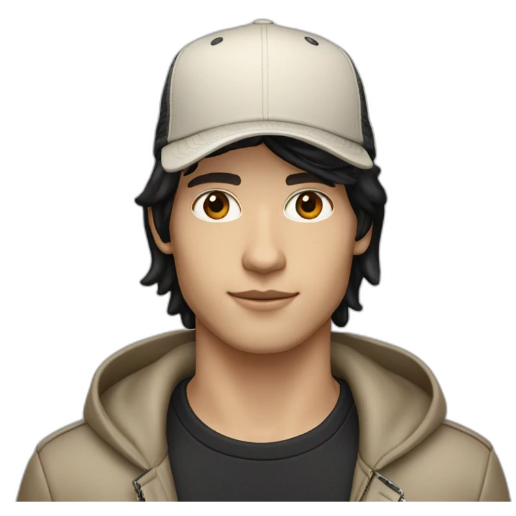 guy with white skin burberry cap and black mid-length hair emoji