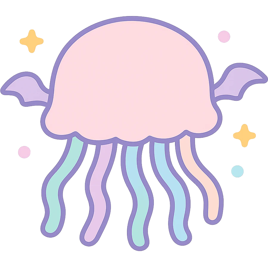Remove background, keep kawaii style jellyfish with no face, pastel dreamy colors, mini bat wings, floating softly, transparent background emoji