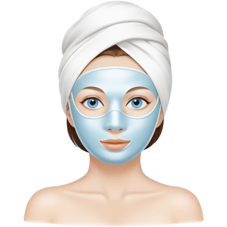 Lady with blue eyes face, white cream mask spa beauty full face relaxing emoji