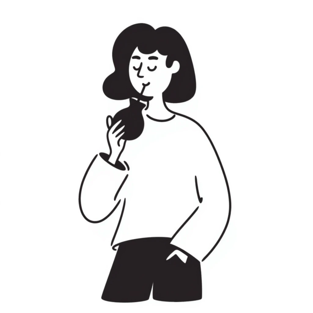 brunette woman drinking mate from a gourd with a bombilla straw emoji