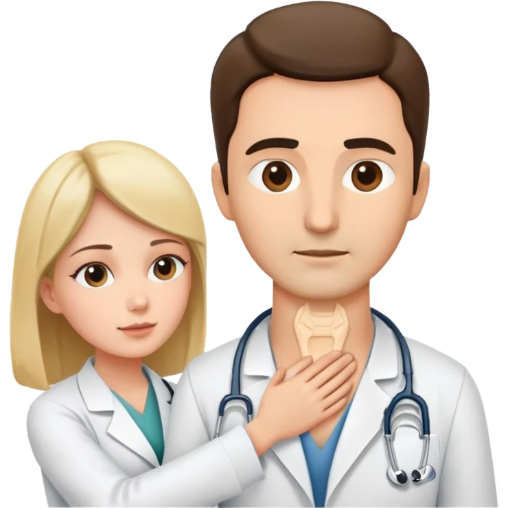 doctor palpating the neck of a patient, both facing forward emoji