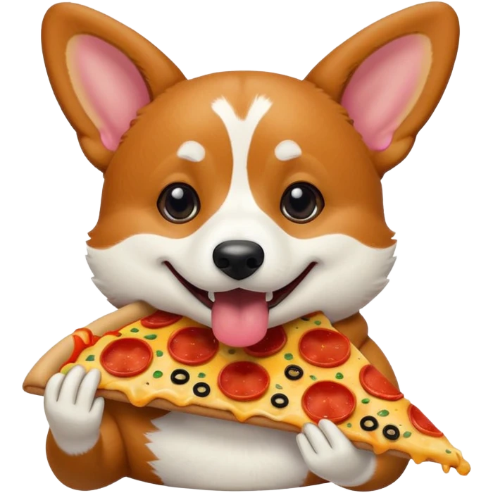 black tri-color corgi eating pizza emoji