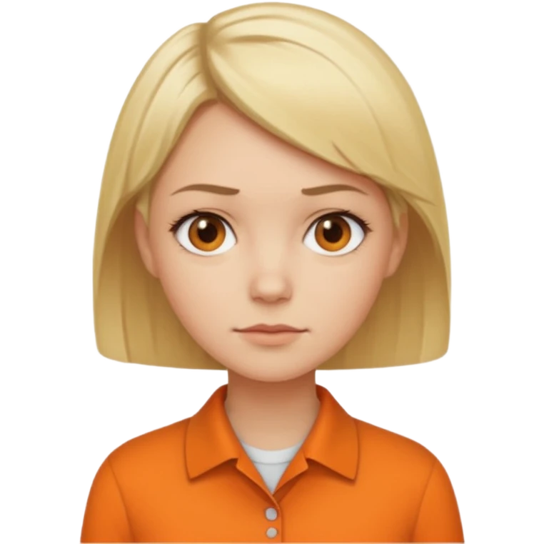 short blonde hair not smiling woman in orange collared shirt emoji