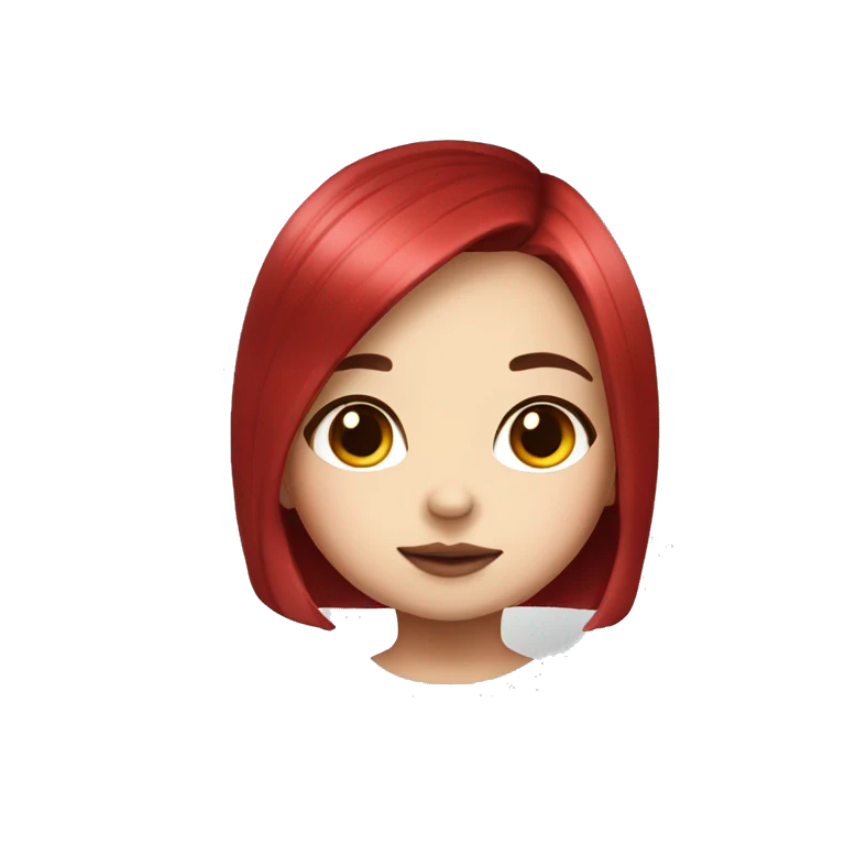 portrait cute chibi girl with bob cherry red straight hair and beautiful make up emoji