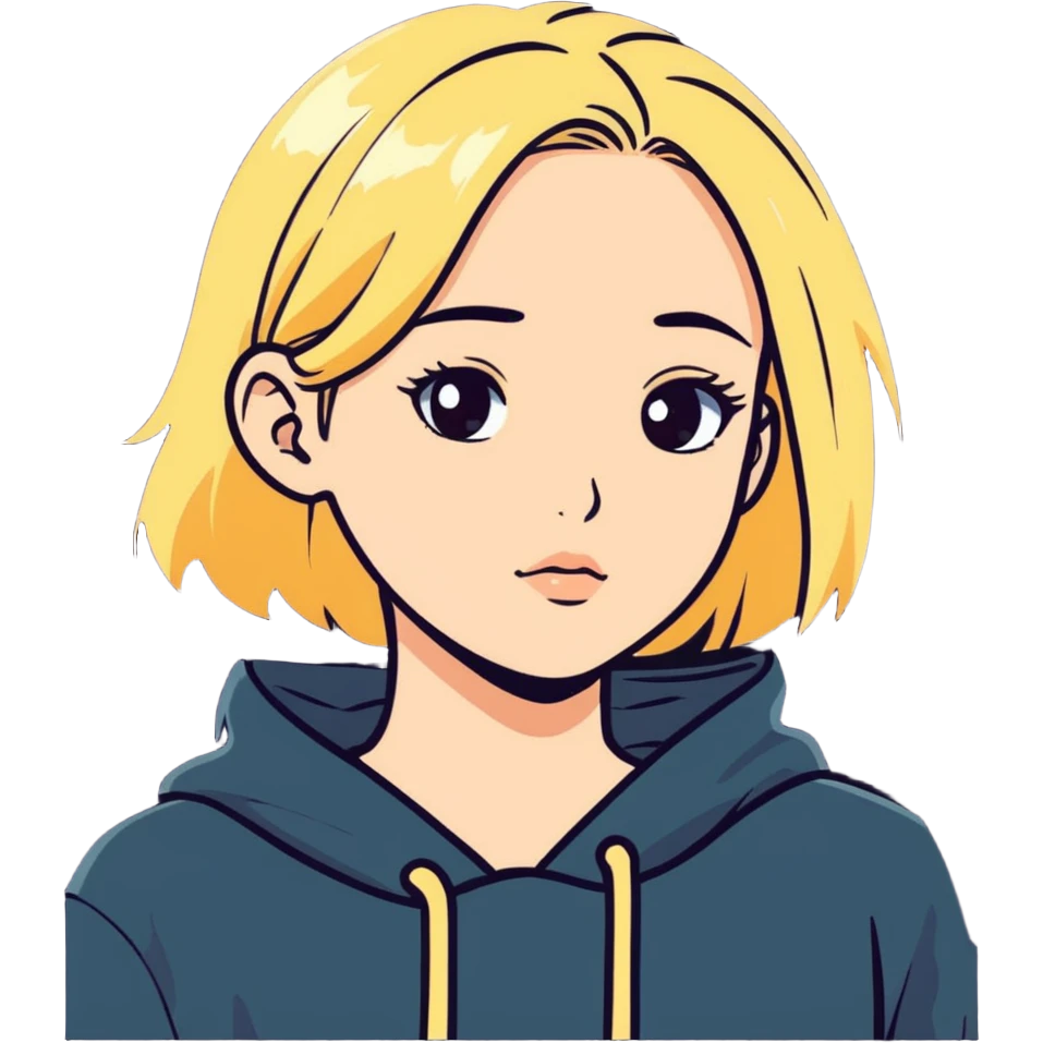 blonde girl with a lazy eye emoji