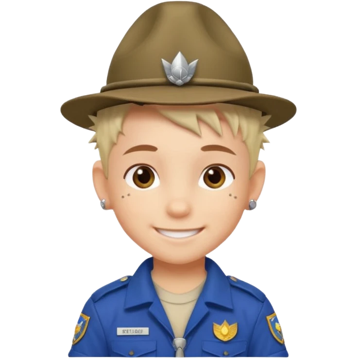 tattoed scout kid, spiky haired with scout uniform and hat emoji