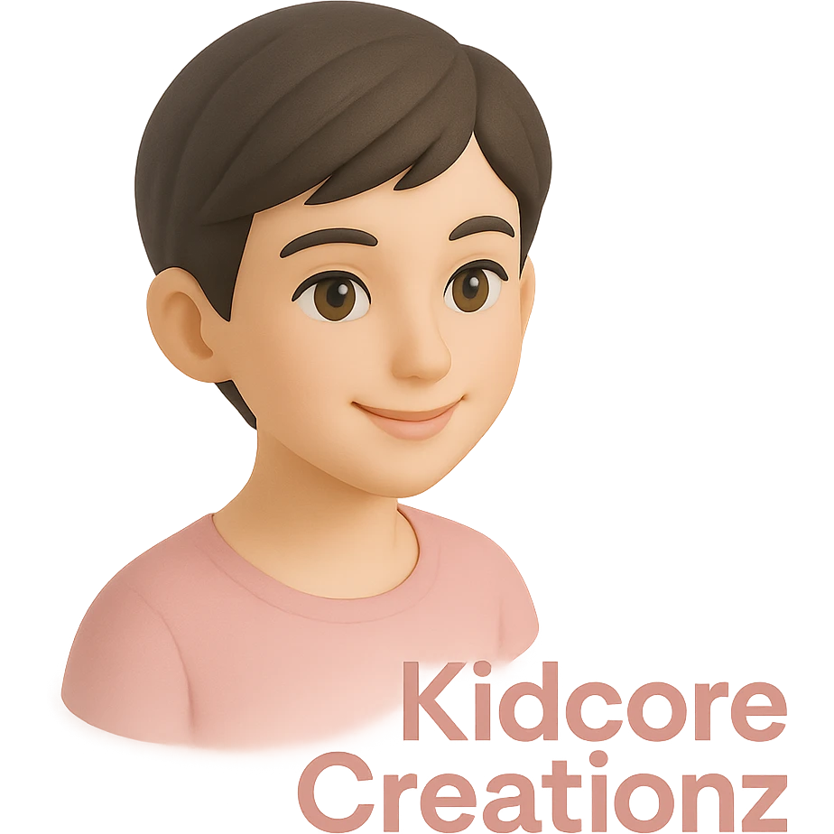 Lightskin girl with a pixie cut
pink blouse
hazel eyes
expression is smiling
Add the word Kidcore Creationz in Pink emoji