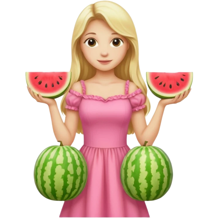 Blond Girl with Long hair in pink dress holding melons emoji