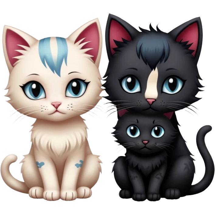 two emo cats in love with tattoos and cool hair, plus three emo kittens emoji