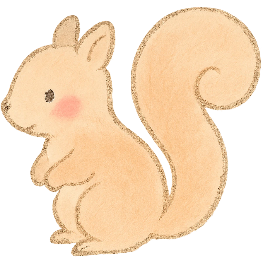 cute pastel squirrel silhouette, Japanese hand-drawn style, full object, transparent background, with blushing cheeks emoji