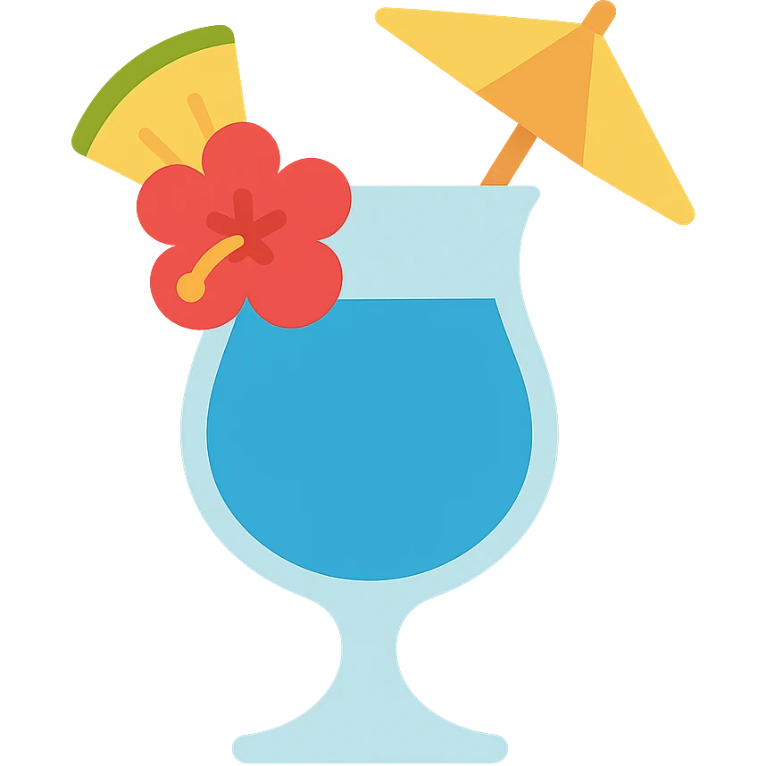 blue tropical cocktail with hibiscus, pineapple, and paper umbrella garnish emoji