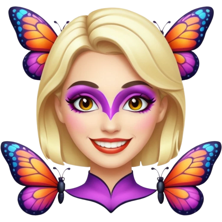 white woman with bright butterfly makeup emoji