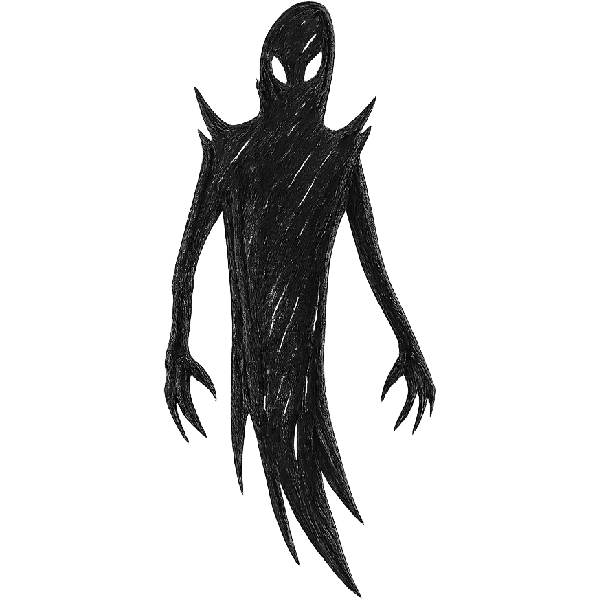 a tall black shadow, stylized with sharp edges, no background emoji